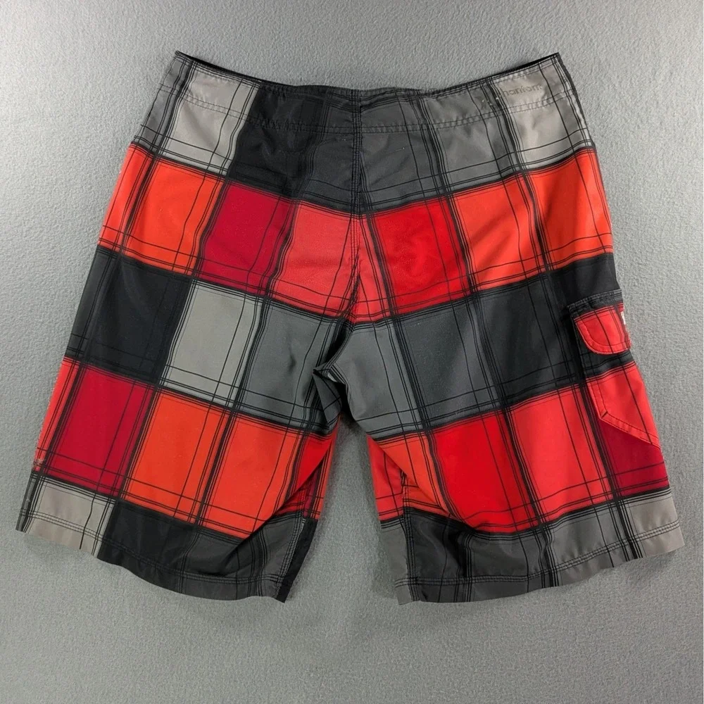 Hurley Mens Phantom Plaid Board Shorts Size 36 Red Black‎ Grey Surf Swim Trunks